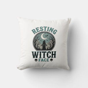 Coussin Visage de sorcière au repos design Halloween vinta