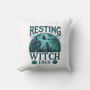 Coussin Visage de sorcière au repos Halloween Maison hanté