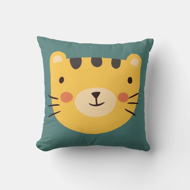 Coussin visage de tigre jaune | Nourriture pour an (Recto)