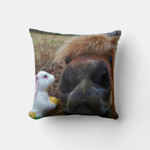 Coussin Visage drôle Cheval brun et lapin de Pâques