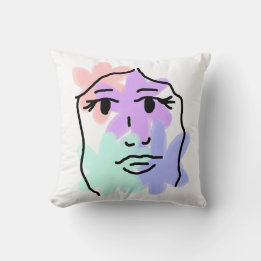 Coussin Visage et fleurs abstrait (couleurs pâles)