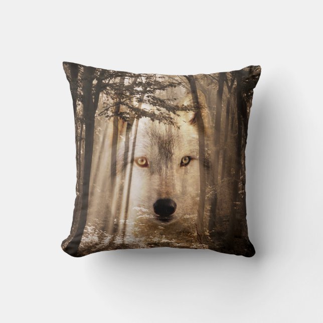 Coussin Visage fantomatique de loup dans les bois (Recto)