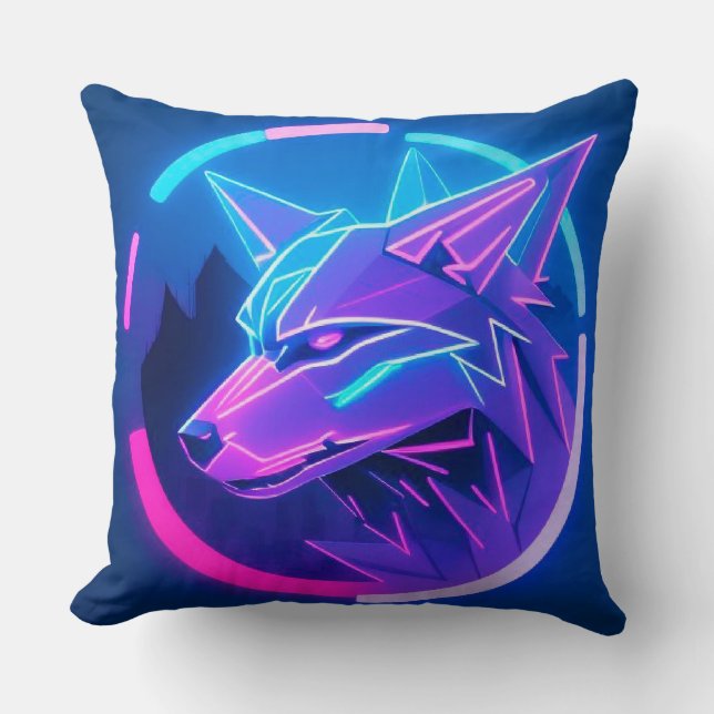 Coussin Visage Futuriste de Loup de Néon dans l'art géomét (Recto)