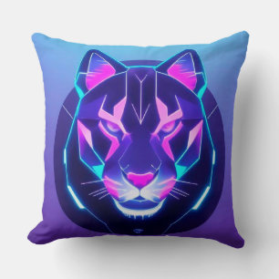 Coussin Visage Futuriste de Panthère au Néon