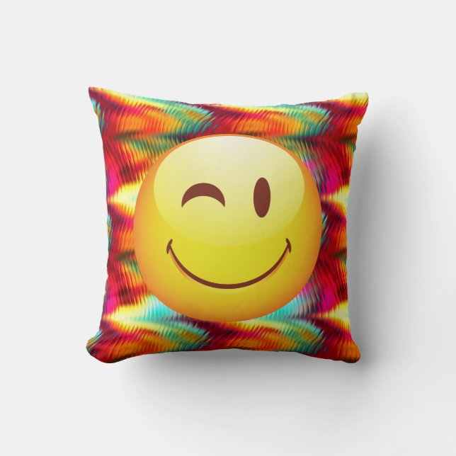 Coussin Visage heureux clignant mignon et couleurs vives (Recto)