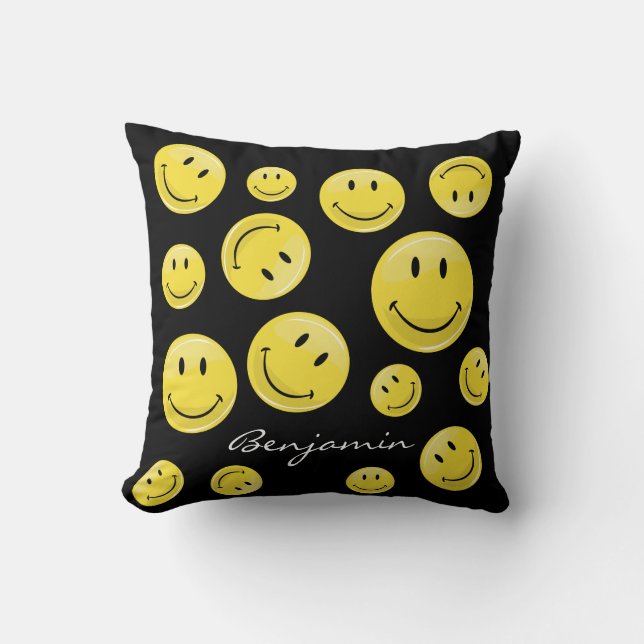 Coussin Visage heureux jaune classique (Recto)
