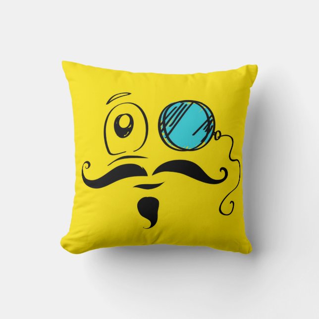 Coussin Visage jaune de fantaisie avec le monocle et la (Recto)
