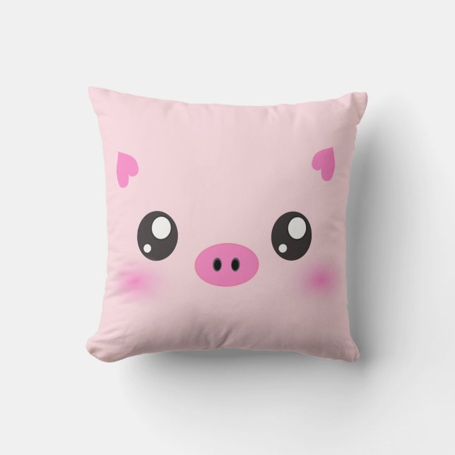 Coussin Visage mignon de porc - minimalisme de kawaii (Recto)