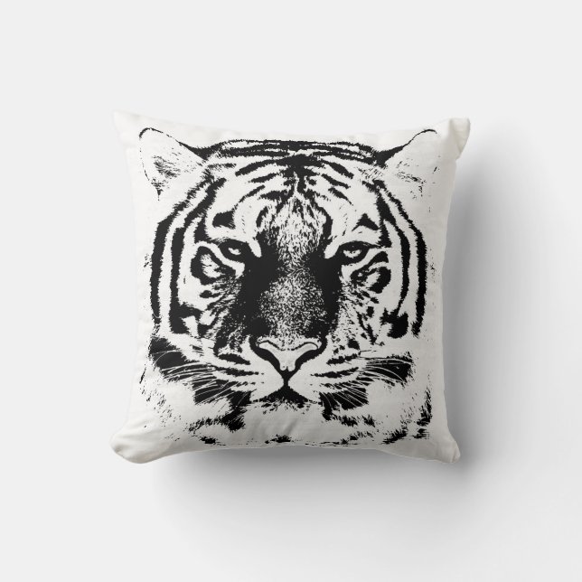 Coussin Visage noir et blanc de tigre (Recto)