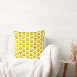 Coussin Visage Souriant Emoji Jaune Noir Blanc Heureux Amu