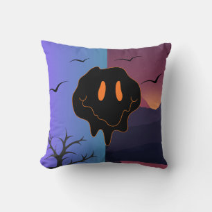 Coussin Visage Souriant Fondre Trippy Paysage Jour & Nuit 