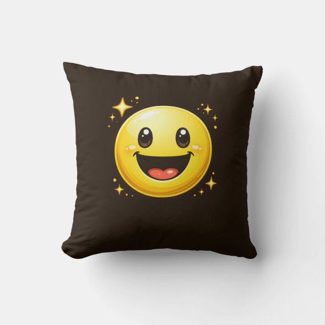 Coussin Visage Sourire Heureux avec Étincelles (Recto)
