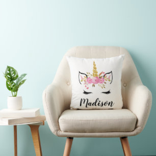 Coussin Visage Unicorne avec cils Nom personnalisé