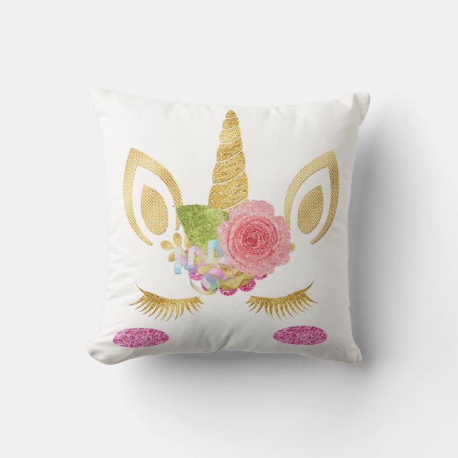 Coussin Visage Unicorne personnalisé avec poney (Recto)