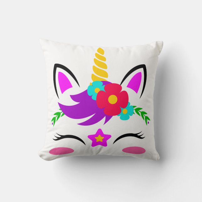 Coussin Visage Unicorne personnalisé avec poney (Recto)