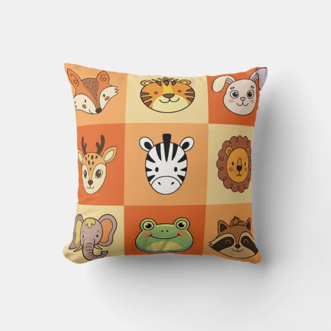 Coussin Visages d'animaux de dessin animé mignons pour une (Recto)