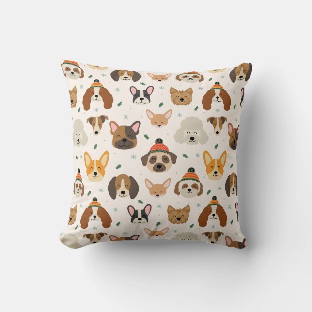 Coussin Visages de chiens en hiver Casquette Motif de vaca (Recto)