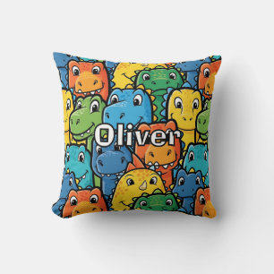 Coussin Visages de dinosaures heureux motif bondé