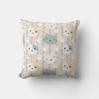 Coussin Visages et Empreintes de pattes de chats adorables