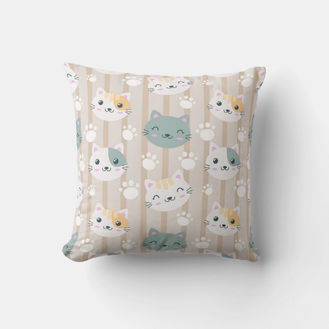 Coussin Visages et Empreintes de pattes de chats adorables (Recto)