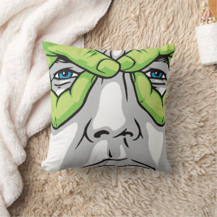 Coussin Visages expressifs, main verte et yeux colorés