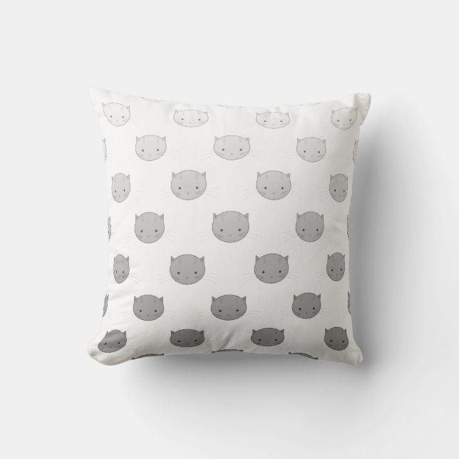 Coussin Visages Kitty mignons en gris blanc noir (Recto)