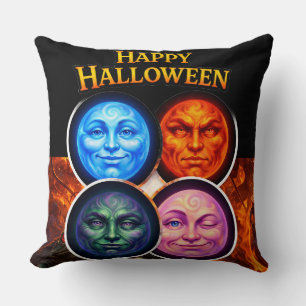 Coussin Visages lunaires élémentaires d'Halloween, carré g