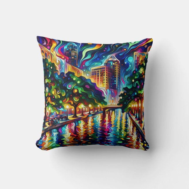 Coussin Visions vibrantes : San Antonio Riverwalk psychédé (Recto)
