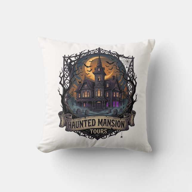 Coussin Visites de la Maison Hantée Halloween Gothique Cre (Recto)