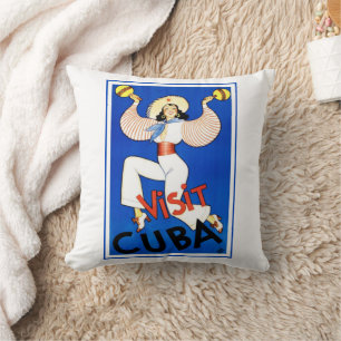 Coussin Visitez La Havane, Cuba, Affiche de voyage vintage
