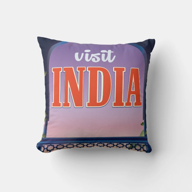 Coussin Visitez l'Inde Impression de voyage vintage. (Recto)