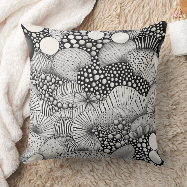 Coussin Visuel Noir Blanc Abstrait Contraste Mouvement (Couverture)