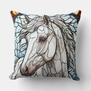 Coussin Vitraux Cheval Blanc pour Décoration de Maison