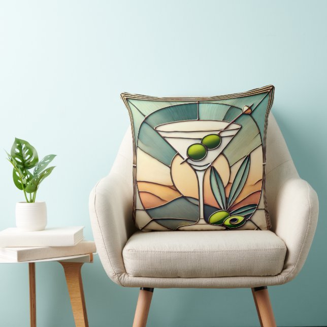 Coussin Vitraux de style milieu de siècle 2 Olive Martini (Chaise)