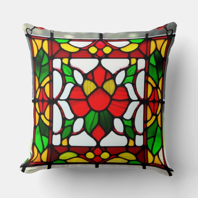 Coussin Vitre Coloré Rouge Fleur (Recto)