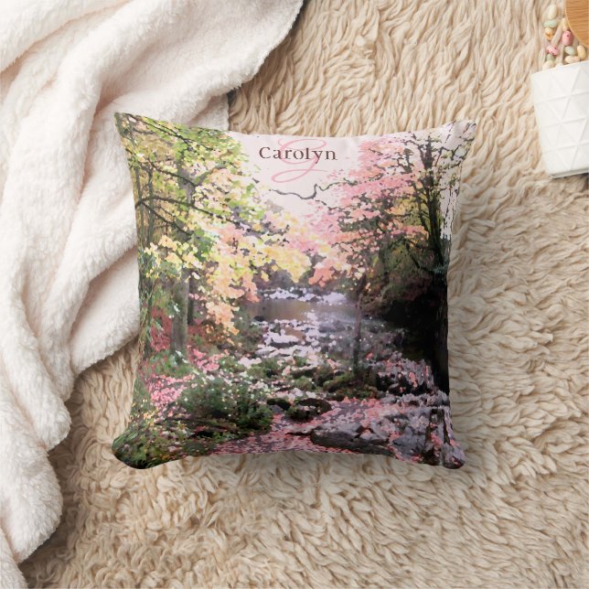 Coussin Vitre de forêt rose, joli ruisseau, personnalisée (Couverture)
