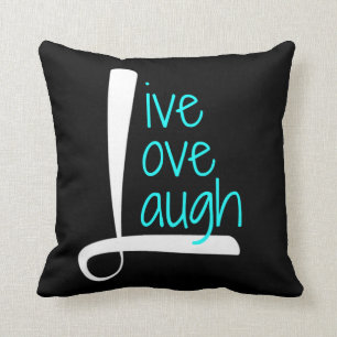 Coussin vivant, blanc et Aqua de rire d'amour sur