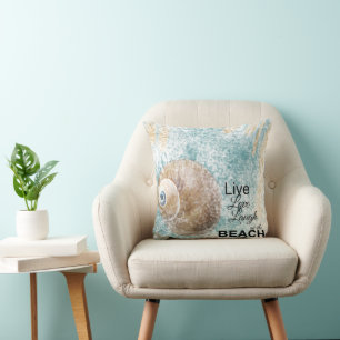 Coussin Vivez, aimez, riez du carreau de la plage