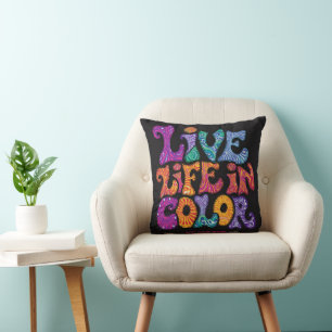 Coussin Vivez la vie en couleur Rétro personnalisé Psyched