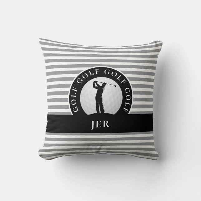 Coussin Vivez pour le golf Monogrammé Golfeur Gris Noir Po (Recto)