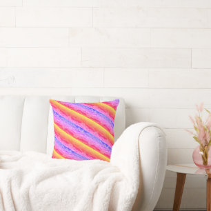 Coussin Vivid Diagonal Stripes Vibrant Couleur Neon Abstra