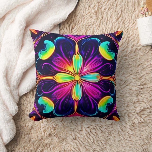 Coussin Vivid Neon Floral Mandala Art (Couverture)