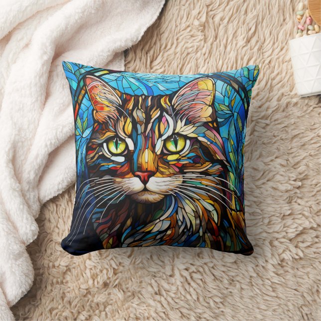 Coussin Vivid Tabby Cat Stained Glass Style (Couverture)