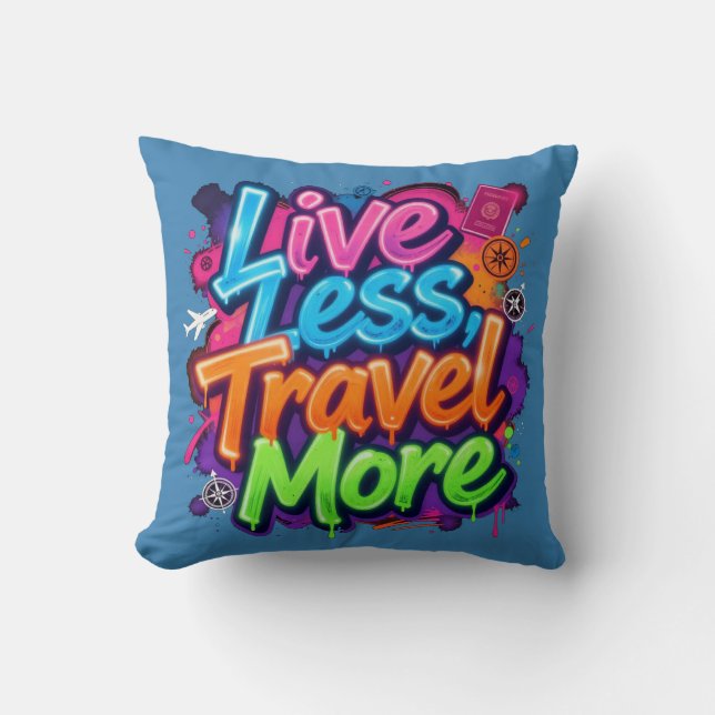 Coussin Vivre moins voyager plus Néon Graffiti Citation de (Recto)