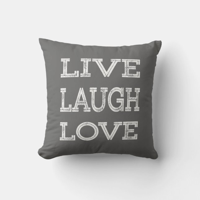 Coussin Vivre, rire, aimer Motivation Citation Gris Coussi (Recto)
