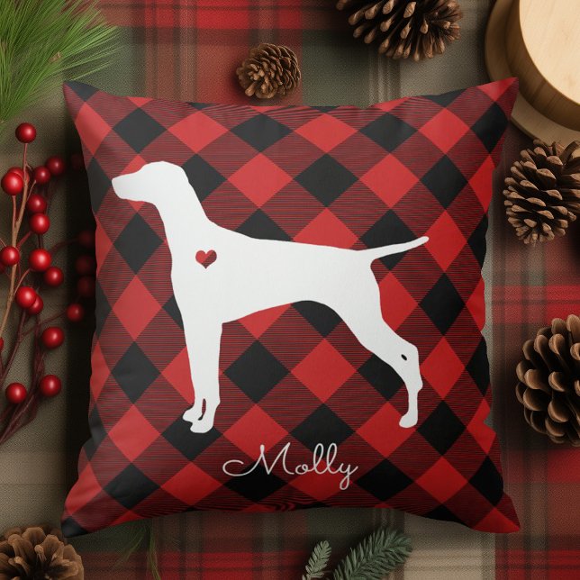 Coussin Vizsla Christmas Plaid Chien Nom (Créateur téléchargé)