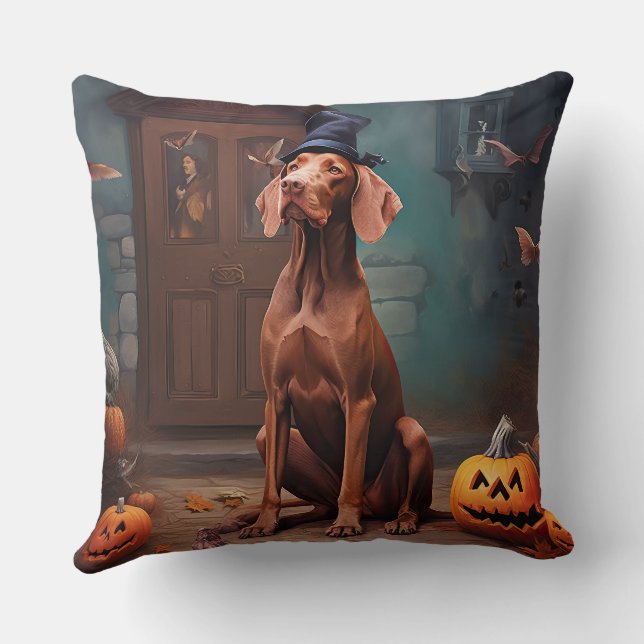 Coussin Vizsla Potirons Halloween Effrayant (Verso)