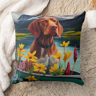 Coussin Vizsla sur une pagaie : Une aventure pittoresque
