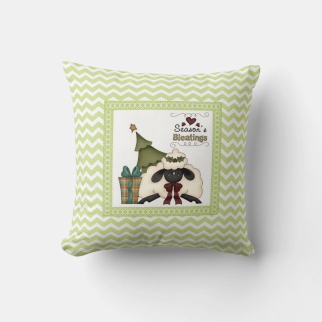 Coussin Vœux bêlements Mouton avec arbre & cadeau (Recto)
