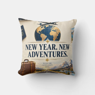 Coussin Vœux d'aventure pour le Nouvel An avec carte de vo